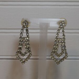 Vintage‎ Chandelier earrings Rhinestone silver tone push backs MCM luxury Glam